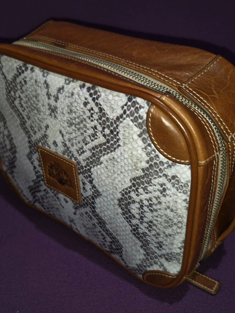 🔥Barrington Edward Jones Snakeskin Tan Leather Cosmetic Toiletry Zip Bag Travel
